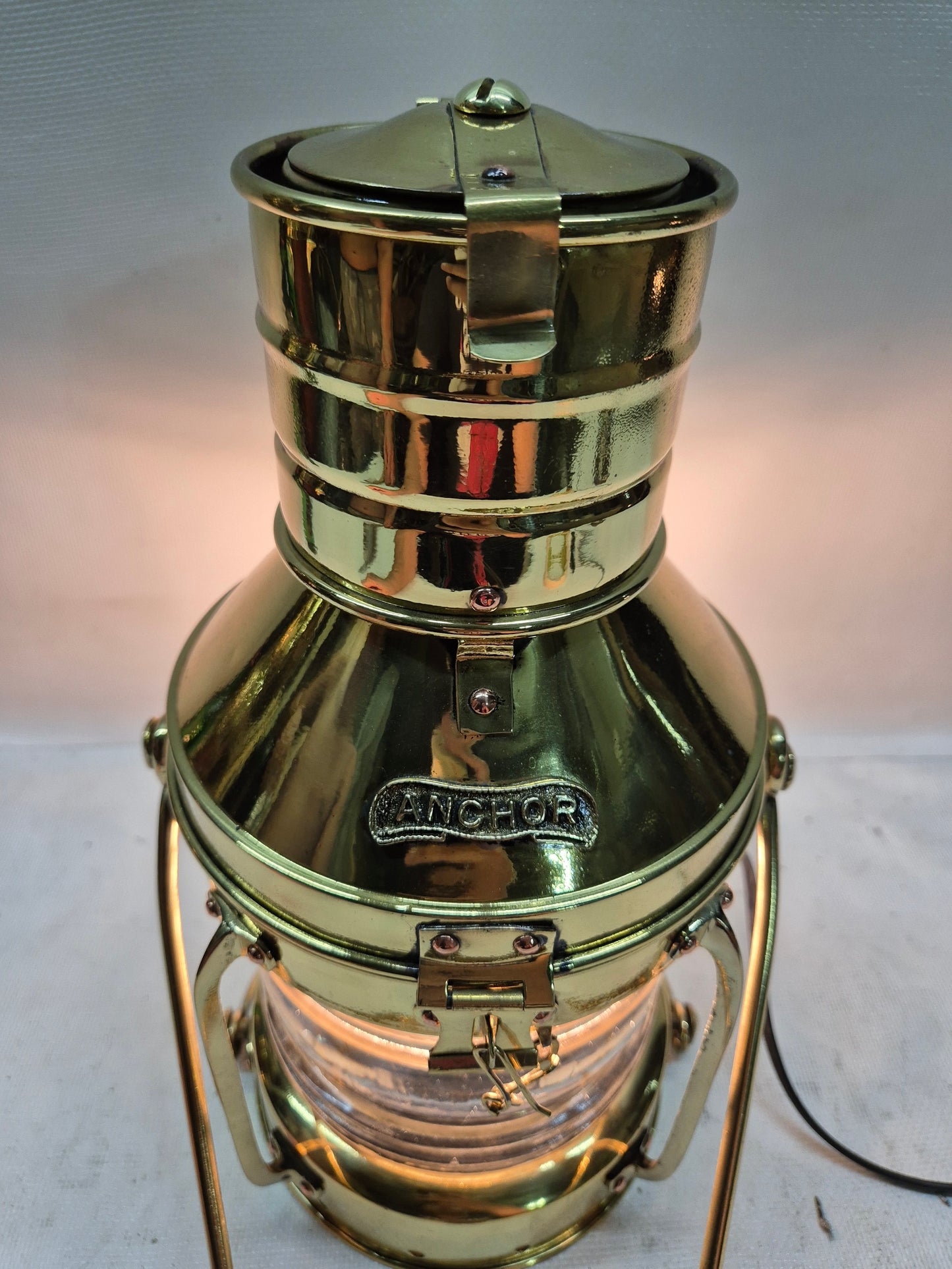 Polished Brass Ship's Anchor Lantern with Fresnel Lens