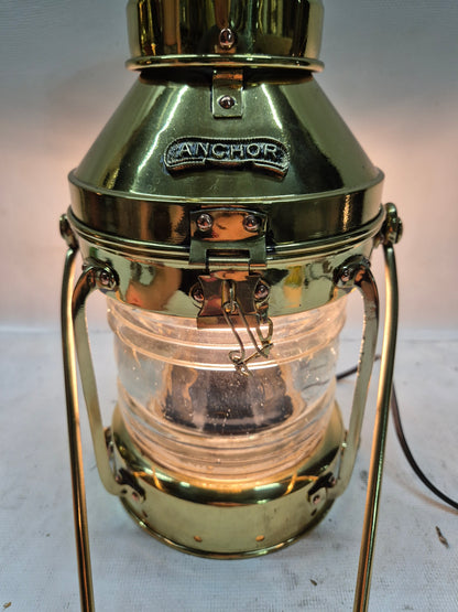 Polished Brass Ship's Anchor Lantern with Fresnel Lens