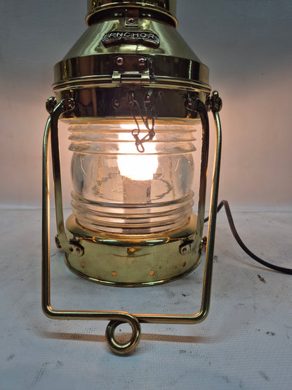 Polished Brass Ship's Anchor Lantern with Fresnel Lens