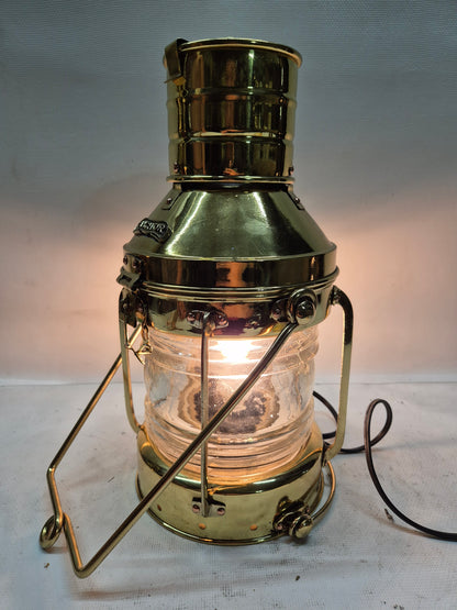 Polished Brass Ship's Anchor Lantern with Fresnel Lens