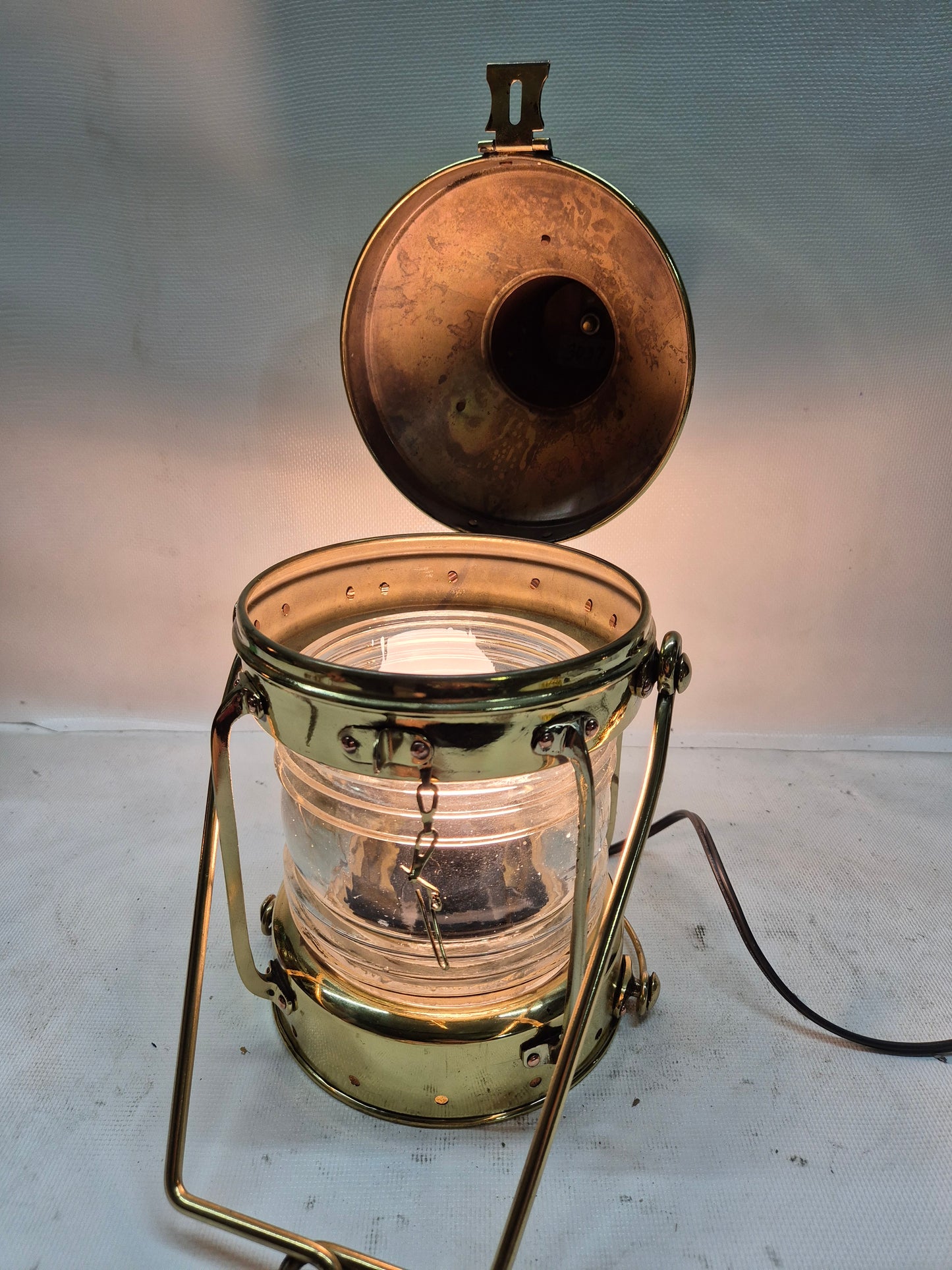 Polished Brass Ship's Anchor Lantern with Fresnel Lens