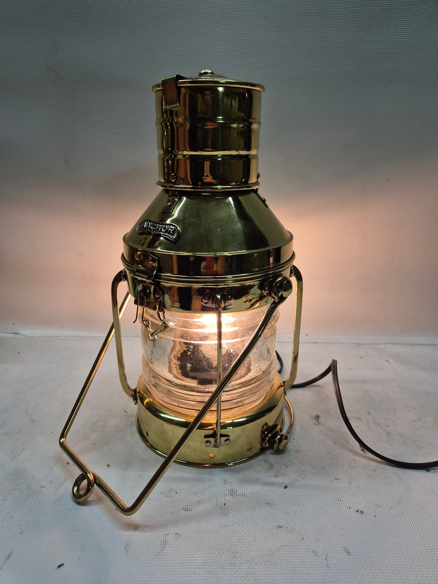 Polished Brass Ship's Anchor Lantern with Fresnel Lens