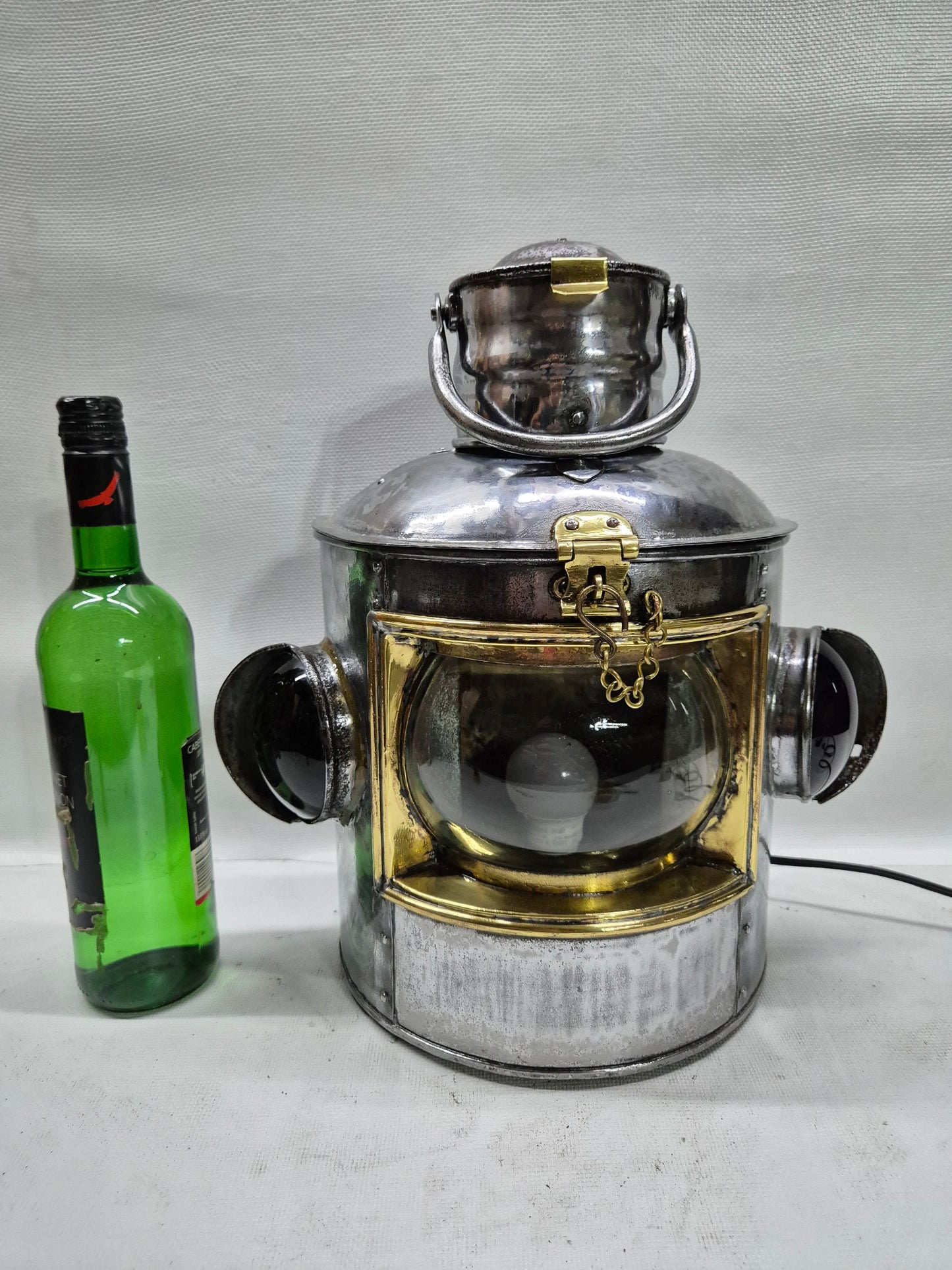 Polished Triple Lens Marine Lantern that is Very Large