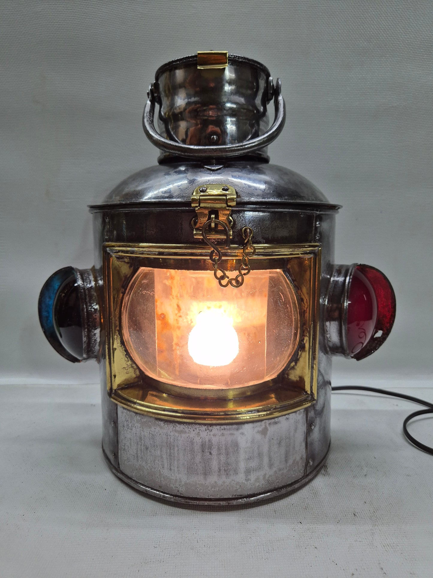 Polished Triple Lens Marine Lantern that is Very Large