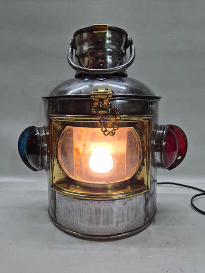 Polished Triple Lens Marine Lantern that is Very Large