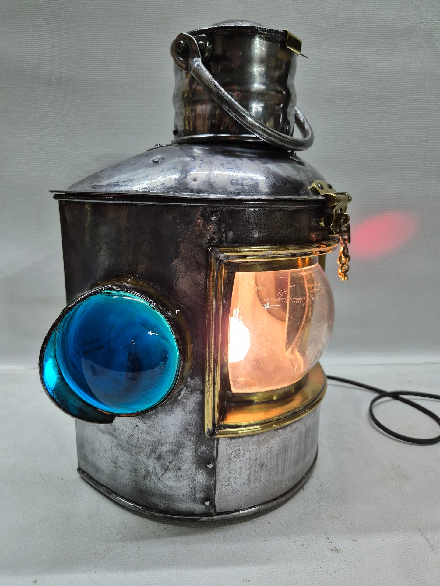 Polished Triple Lens Marine Lantern that is Very Large