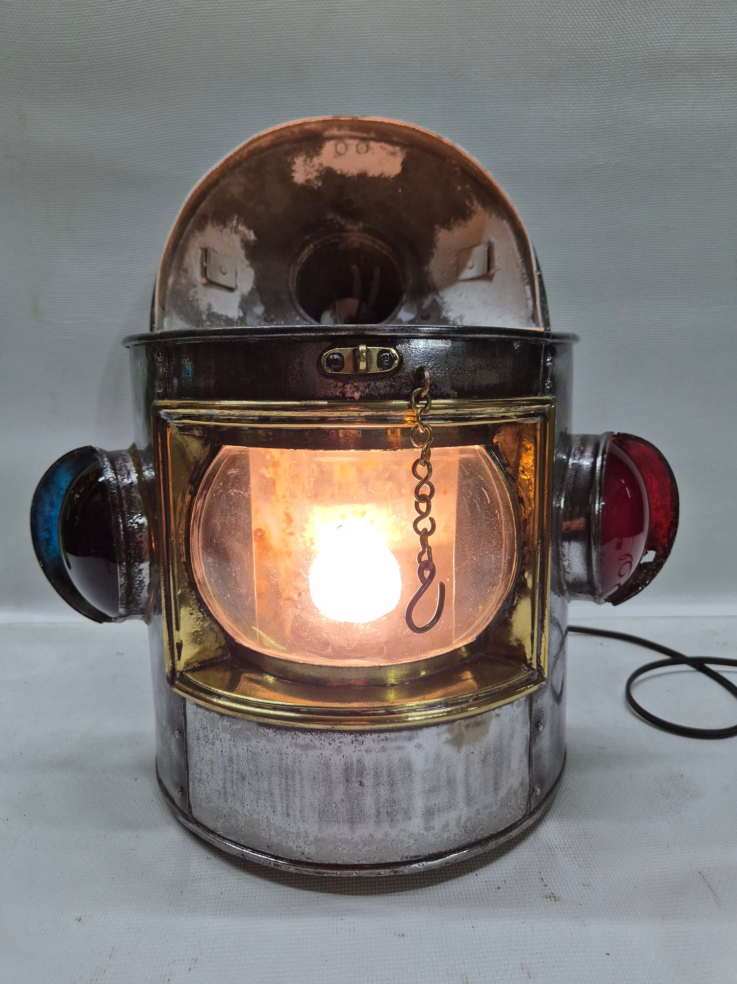 Polished Triple Lens Marine Lantern that is Very Large