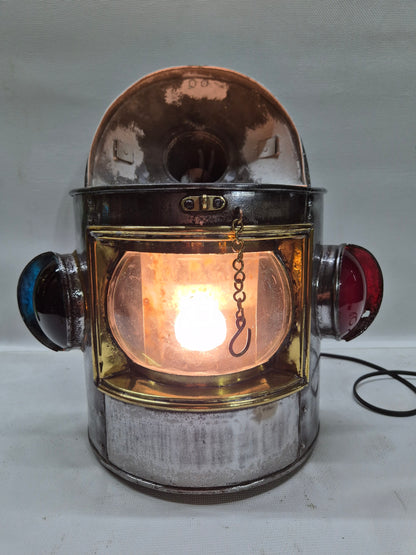 Polished Triple Lens Marine Lantern that is Very Large
