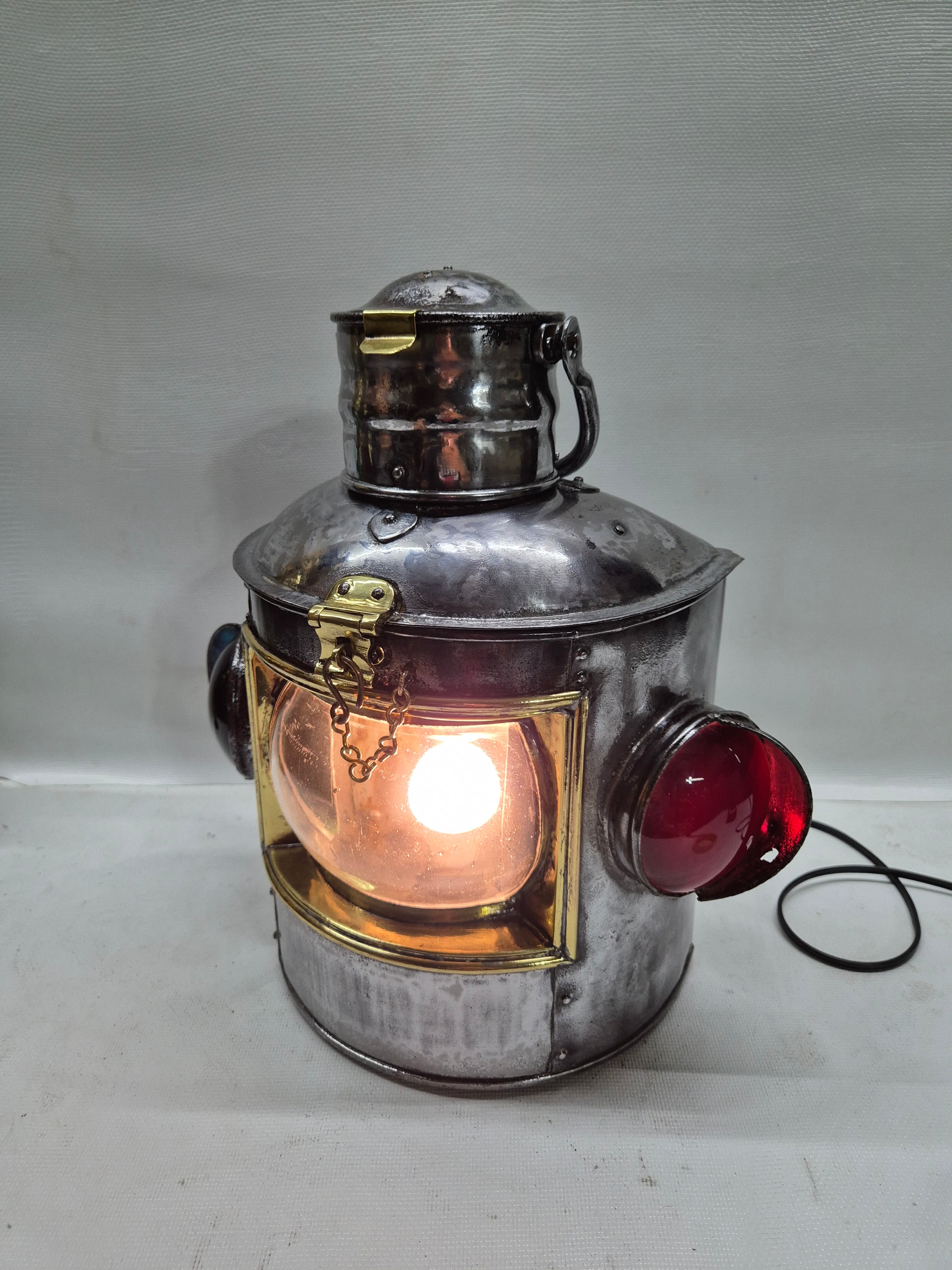 Polished Triple Lens Marine Lantern that is Very Large – Lannan