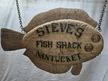 Steves Fish Snack Carved Flounder Trade Sign