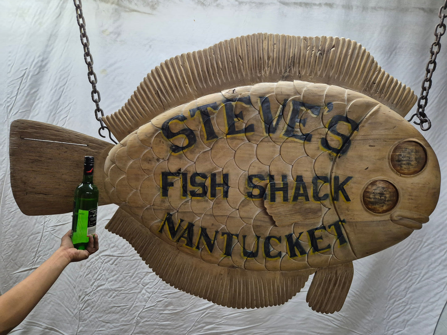 Steves Fish Snack Carved Flounder Trade Sign