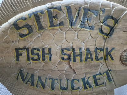 Steves Fish Snack Carved Flounder Trade Sign