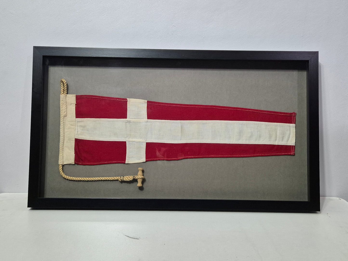 Vintage Framed Maritime Signal Pennant with Rope & Toggle