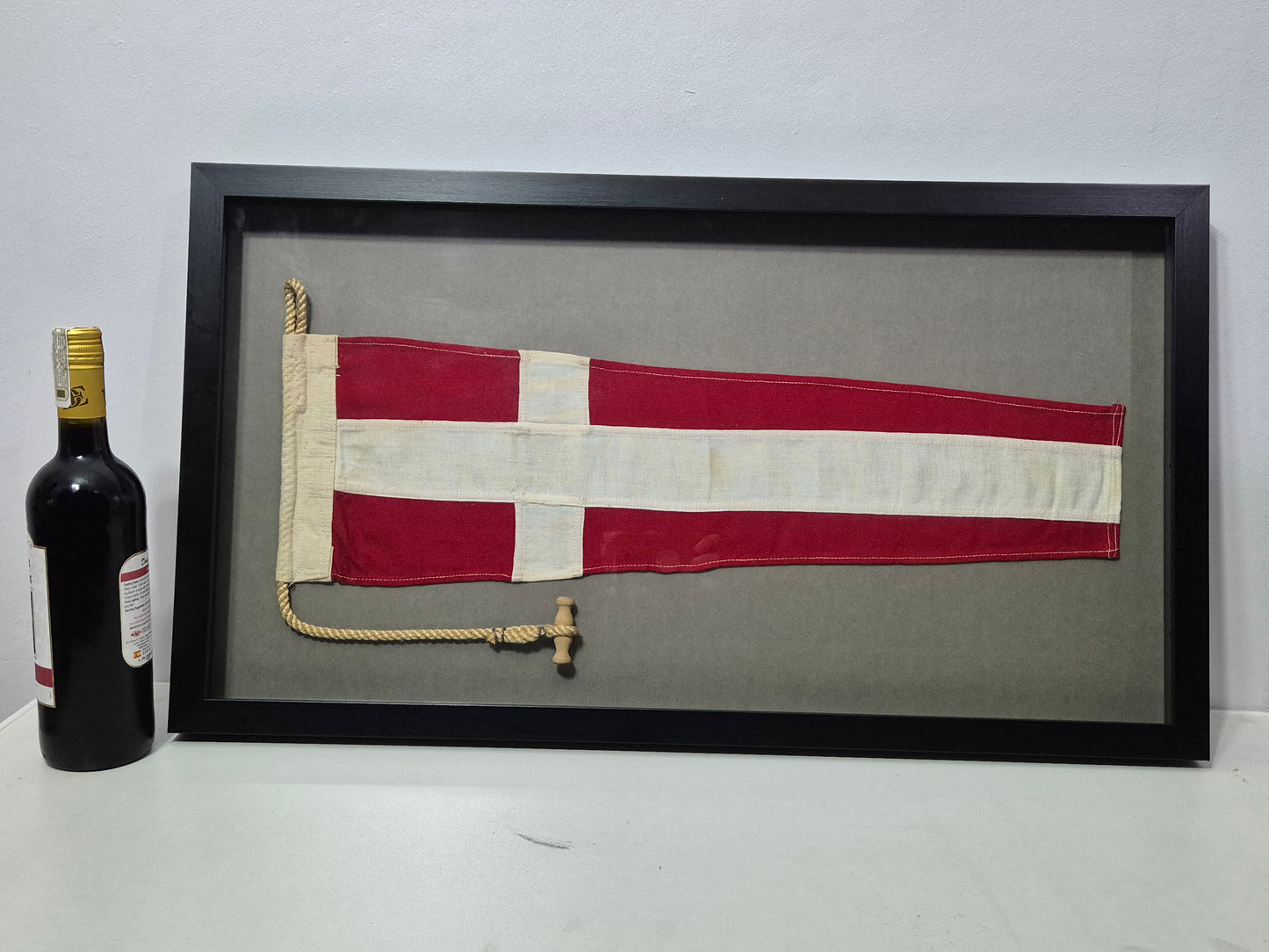Vintage Framed Maritime Signal Pennant with Rope & Toggle