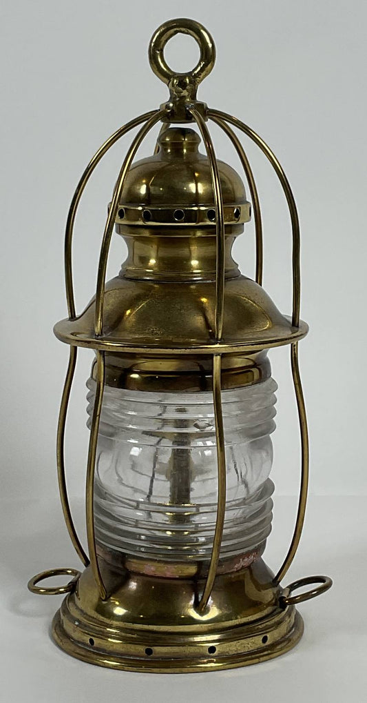 Solid Brass Ships Anchor Lantern with Fresnel Lens