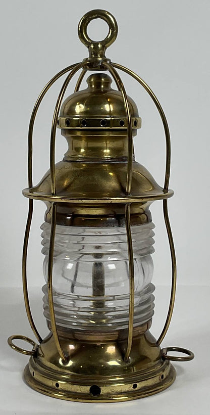 Solid Brass Ships Anchor Lantern with Fresnel Lens