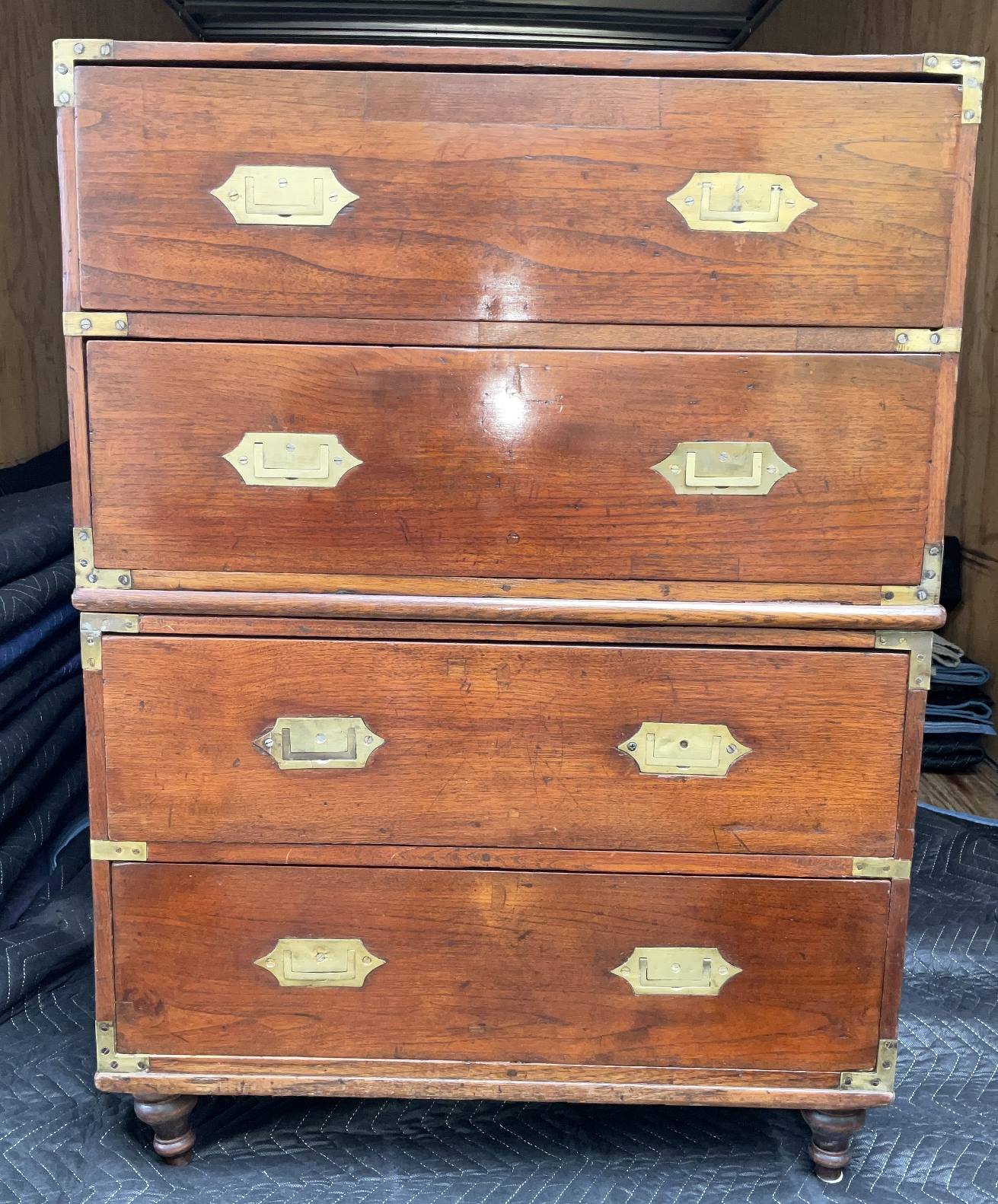 Teak Two Part Campaign Chest with Brass Trim