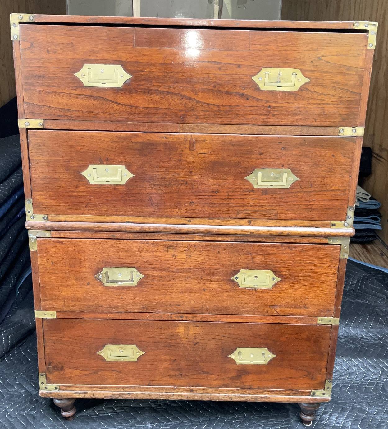 Teak Two Part Campaign Chest with Brass Trim