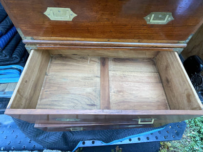 Teak Two Part Campaign Chest with Brass Trim