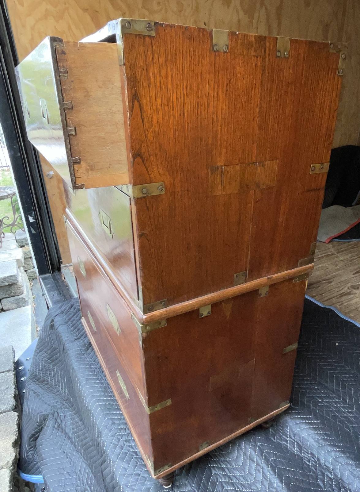 Teak Two Part Campaign Chest with Brass Trim