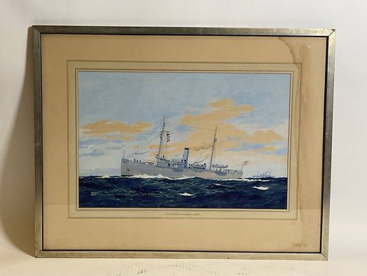 Worden Wood Gouache Of Coast Guard Ship