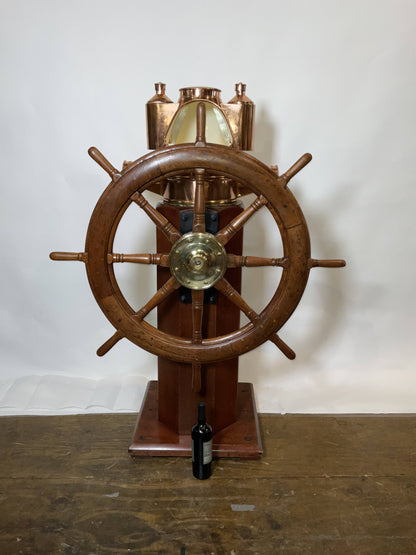 Outstanding Ship's Binnacle Mounted with a Ship's Wheel
