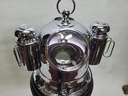 Chrome Plated Boat Compass Binnacle on Wood Pedestal