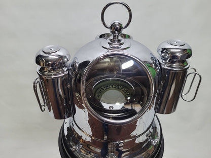 Chrome Plated Boat Compass Binnacle on Wood Pedestal