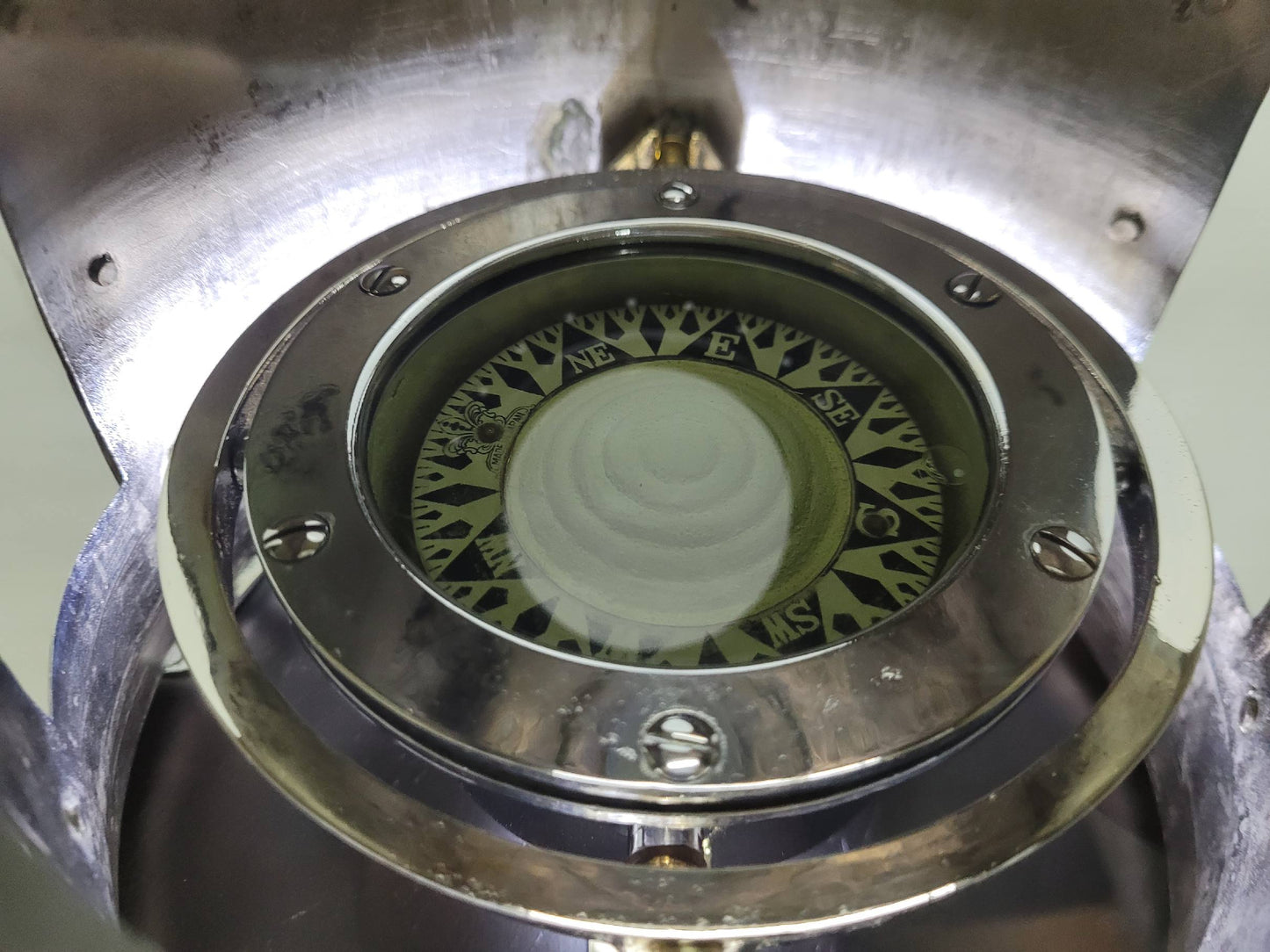 Chrome Plated Boat Compass Binnacle on Wood Pedestal