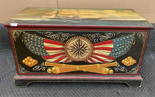 Painted Wood Chest with Maritime Theme