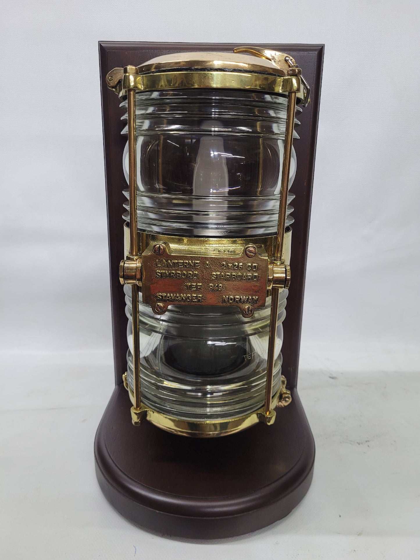 Solid Brass Beacon Light Mounted to a Wood Base