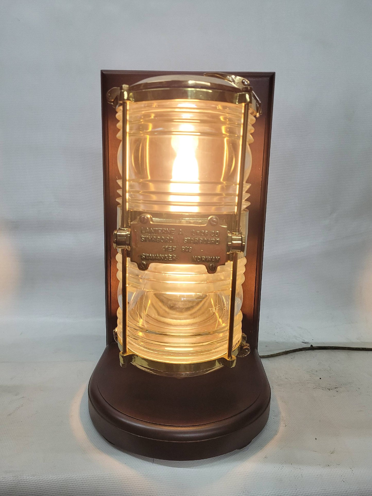 Solid Brass Beacon Light Mounted to a Wood Base