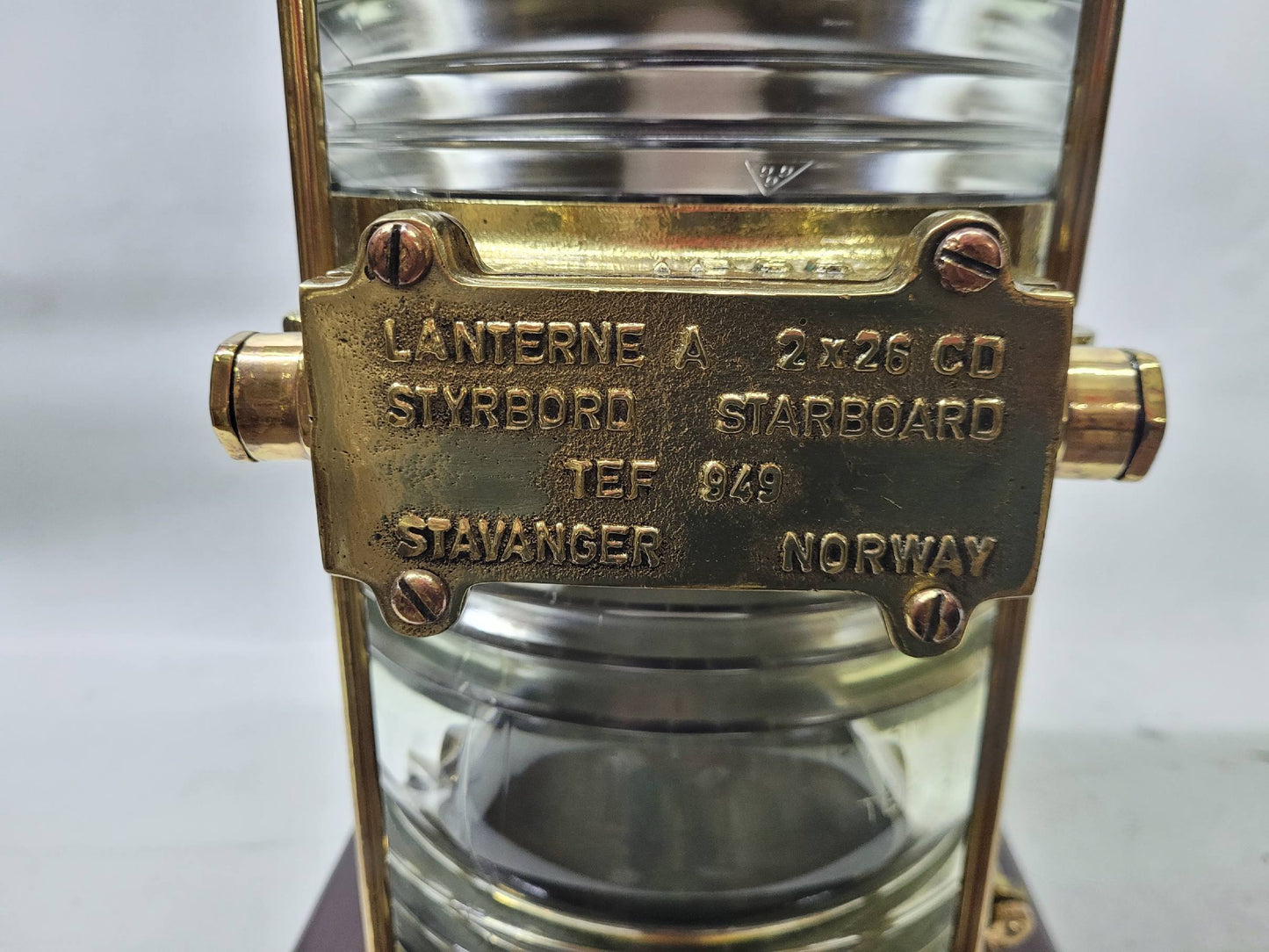 Solid Brass Beacon Light Mounted to a Wood Base