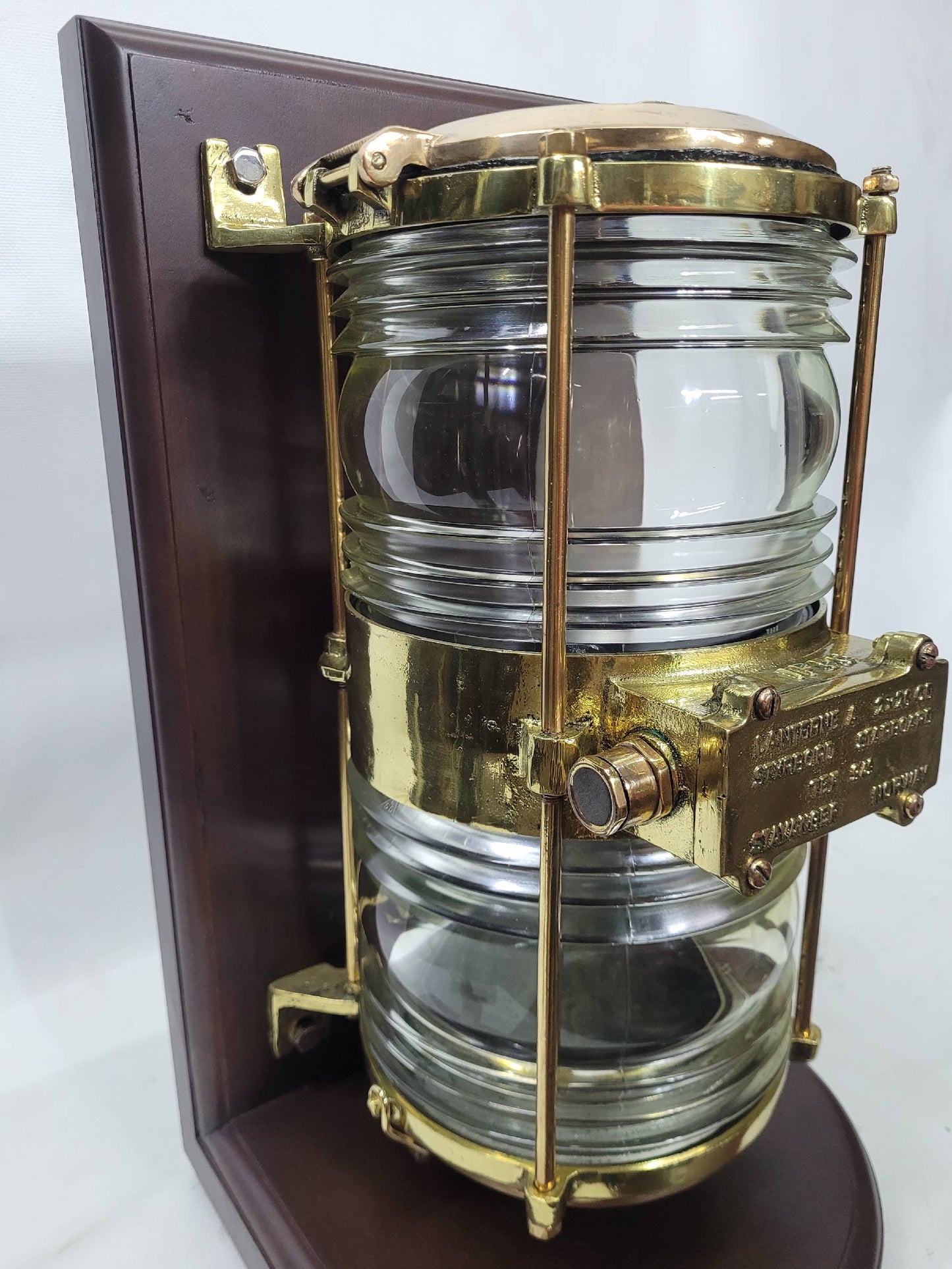 Solid Brass Beacon Light Mounted to a Wood Base