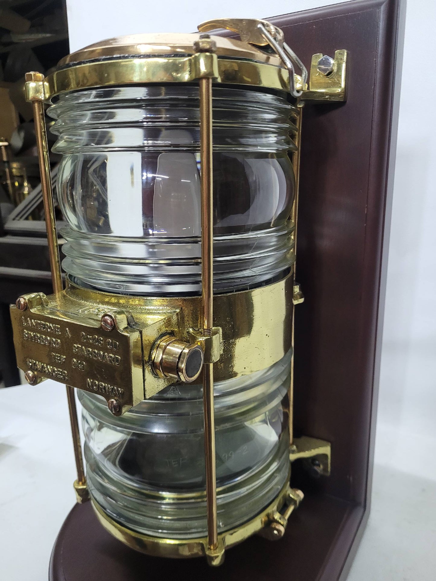 Solid Brass Beacon Light Mounted to a Wood Base