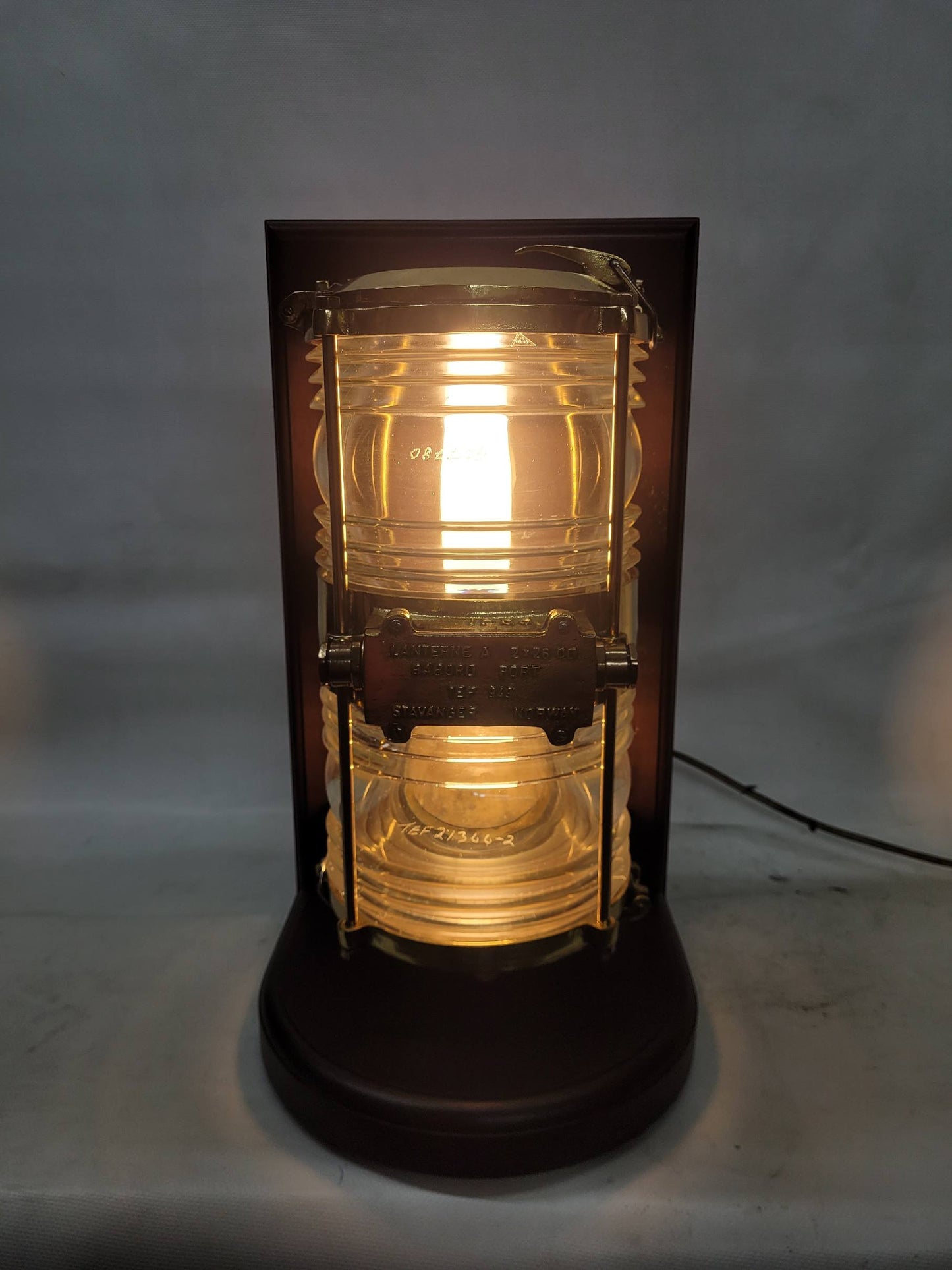 Solid Brass Beacon Light Mounted to a Wood Base