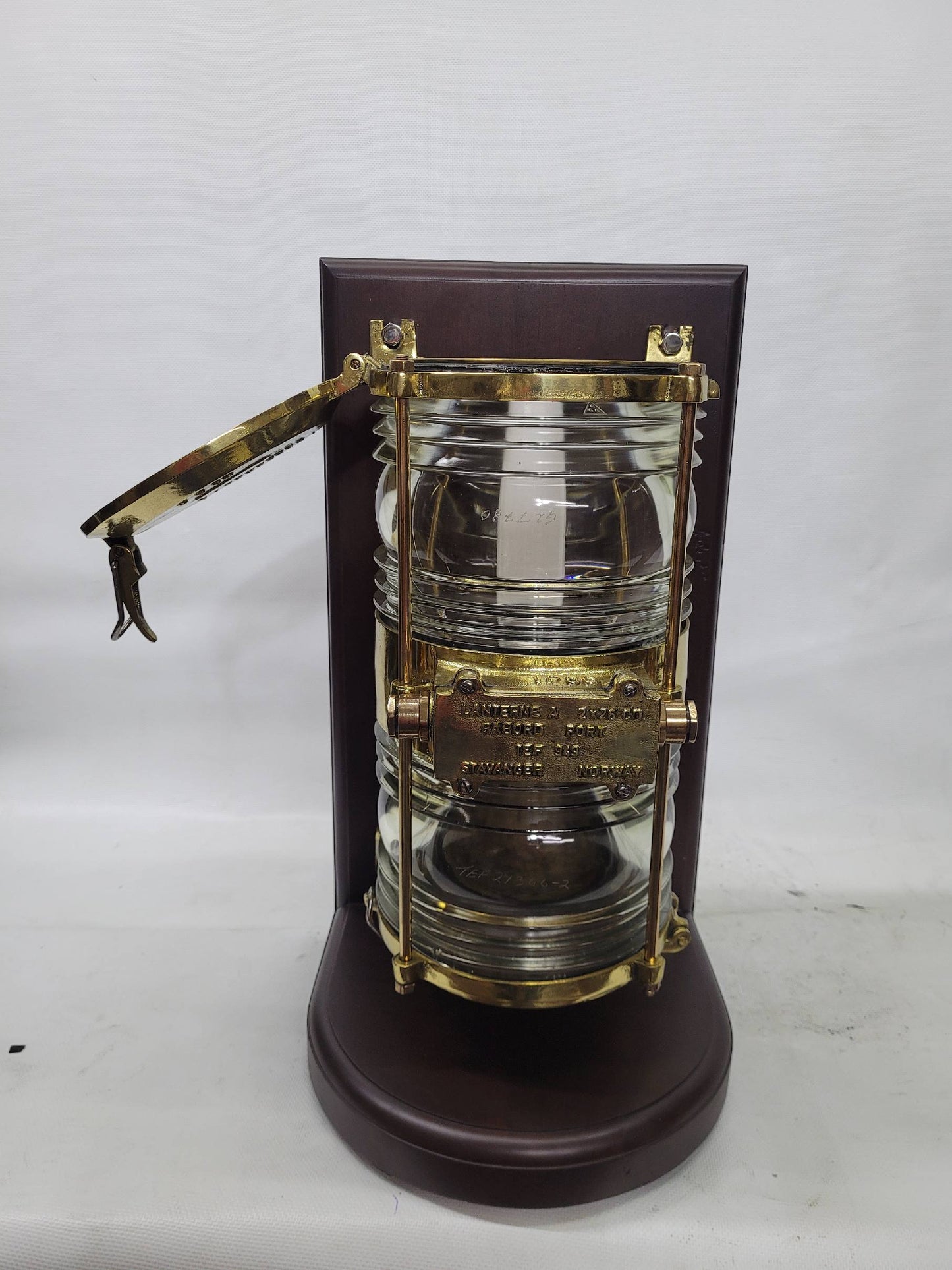 Solid Brass Beacon Light Mounted to a Wood Base