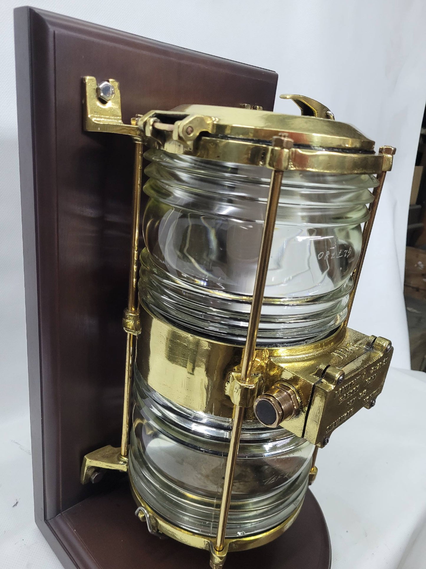 Solid Brass Beacon Light Mounted to a Wood Base