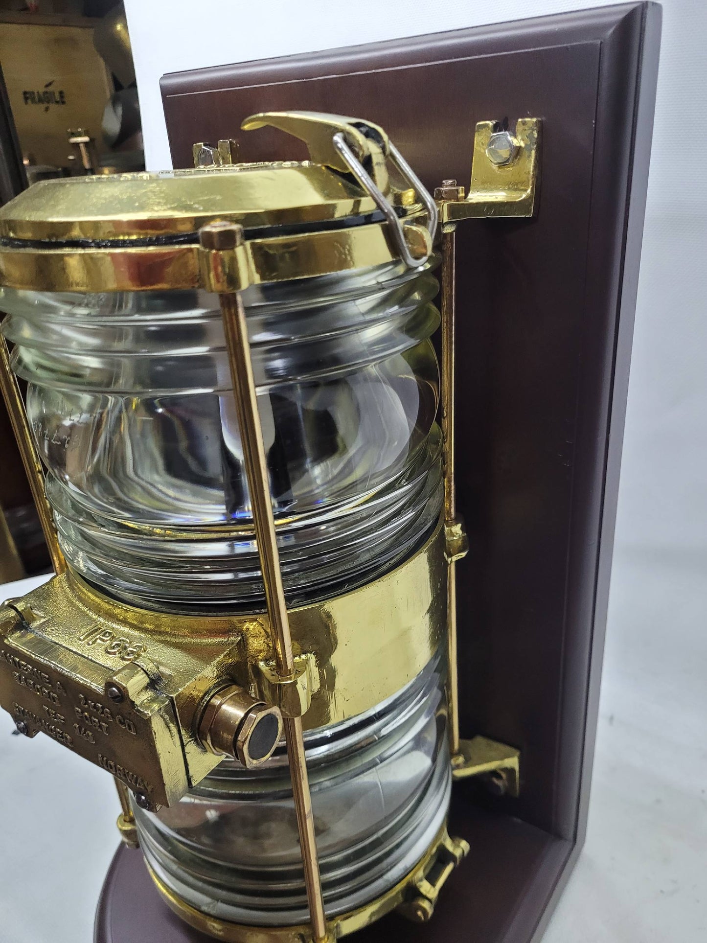 Solid Brass Beacon Light Mounted to a Wood Base