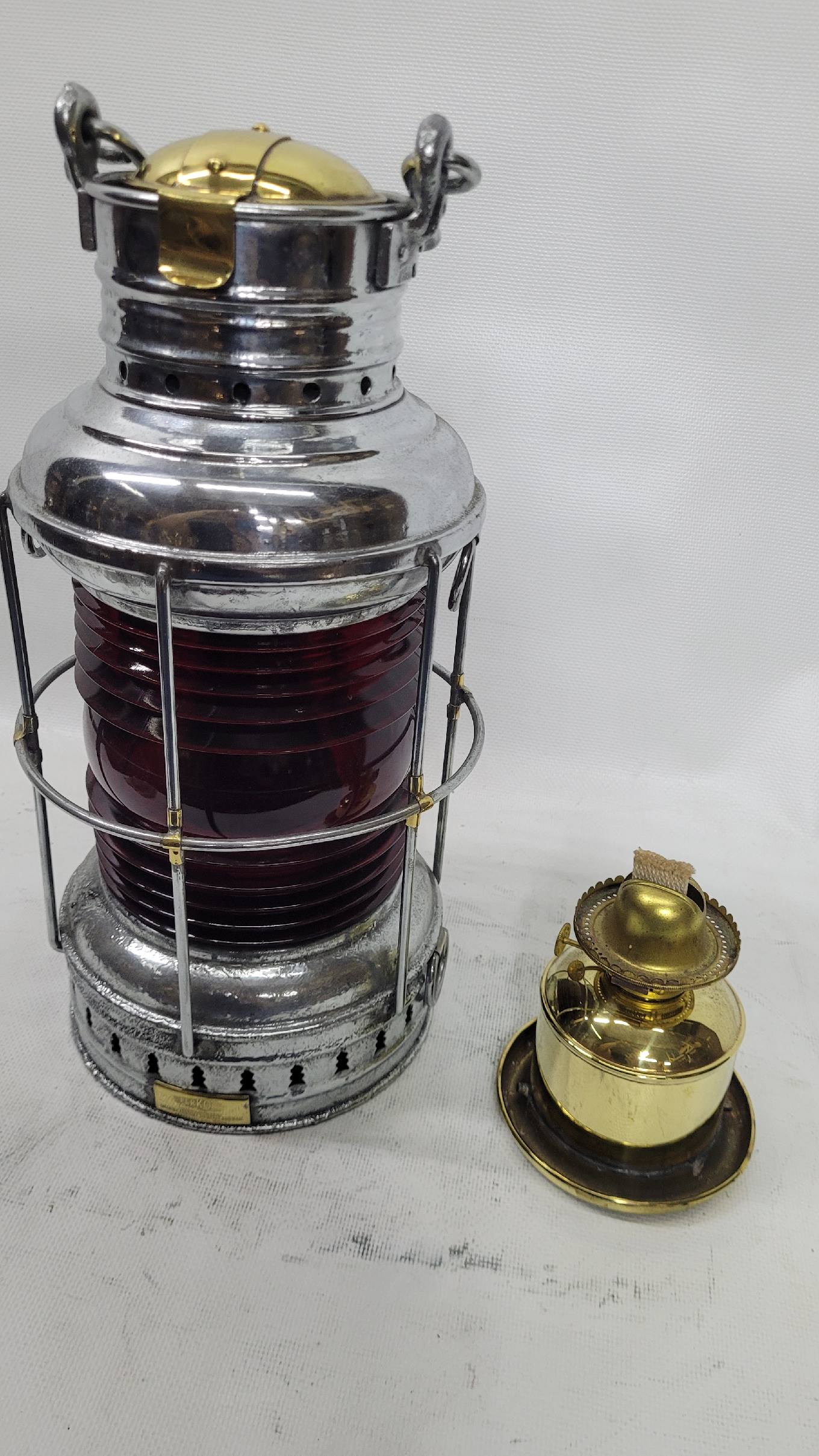 Perkins Marine Ship Lantern with Ruby Red Fresnel Lens