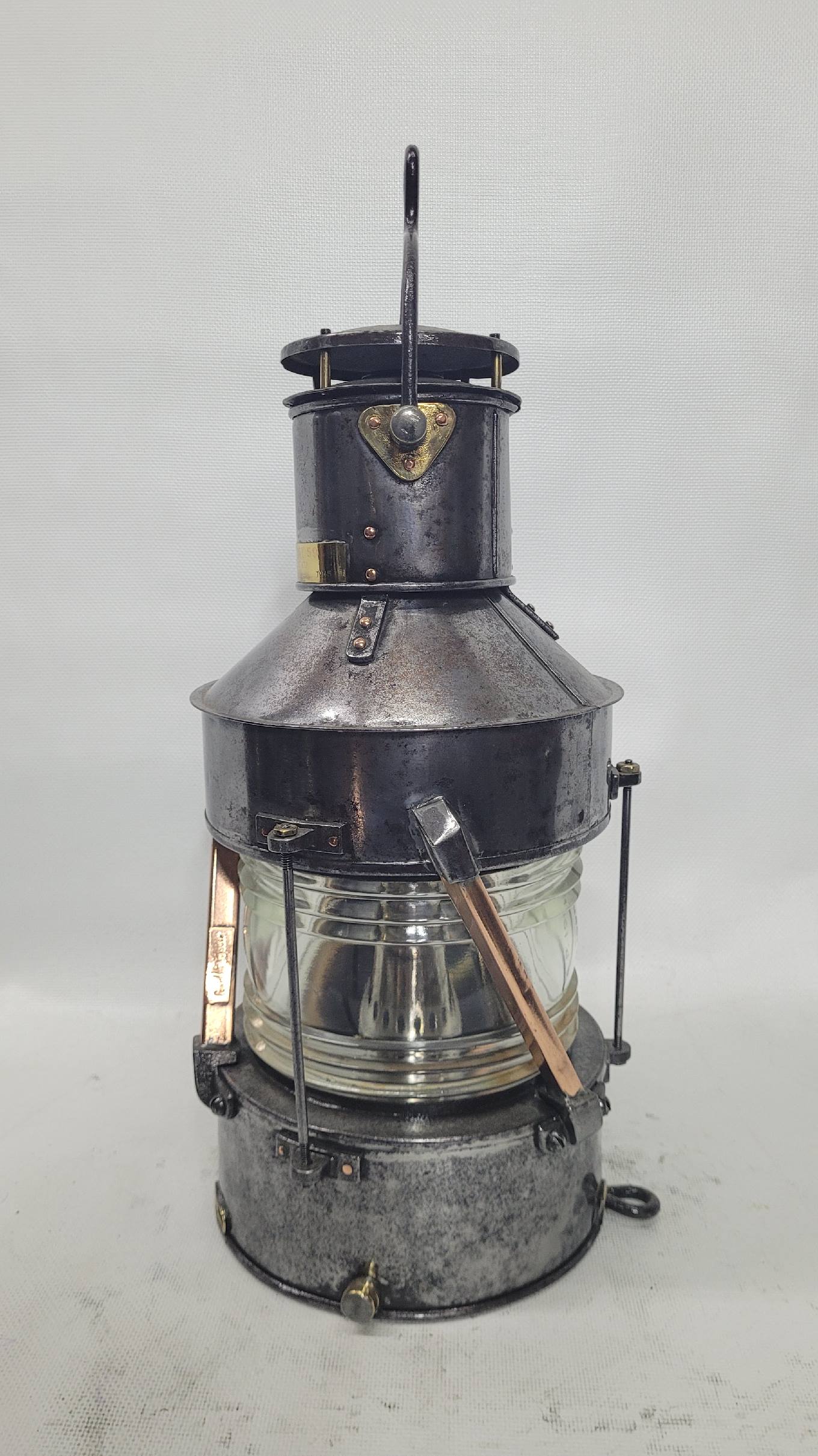 Polished Steel Ship’s Anchor Lantern with Oil Burner