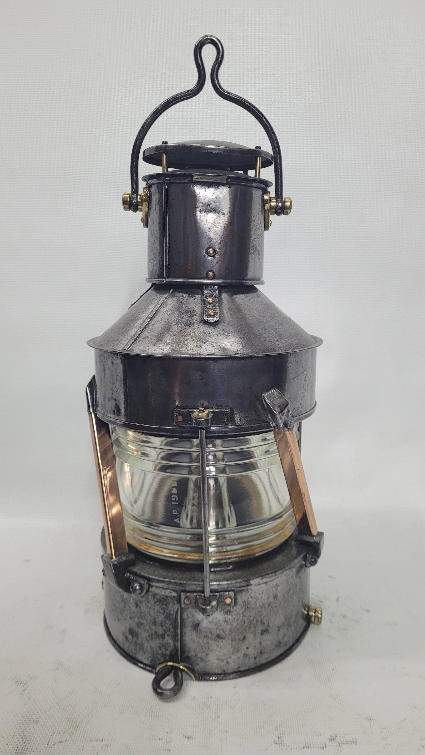 Polished Steel Ship’s Anchor Lantern with Oil Burner