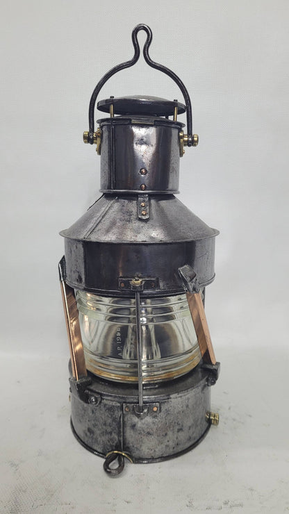 Polished Steel Ship’s Anchor Lantern with Oil Burner