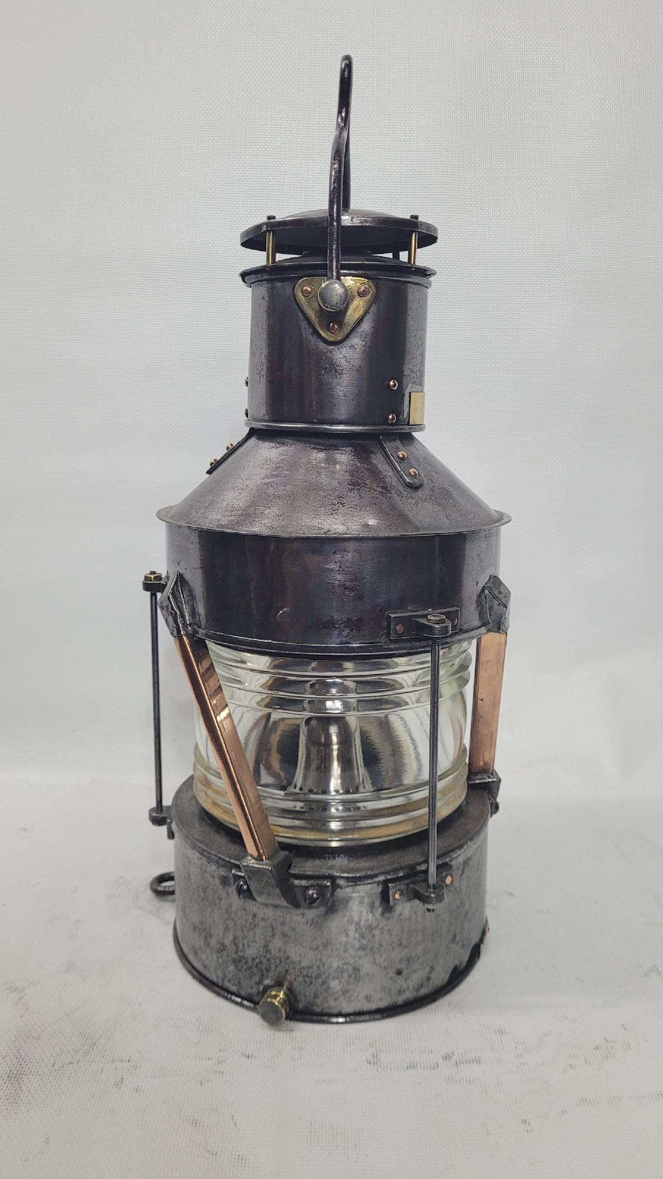 Polished Steel Ship’s Anchor Lantern with Oil Burner