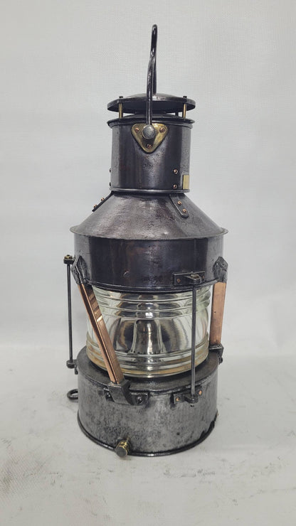 Polished Steel Ship’s Anchor Lantern with Oil Burner