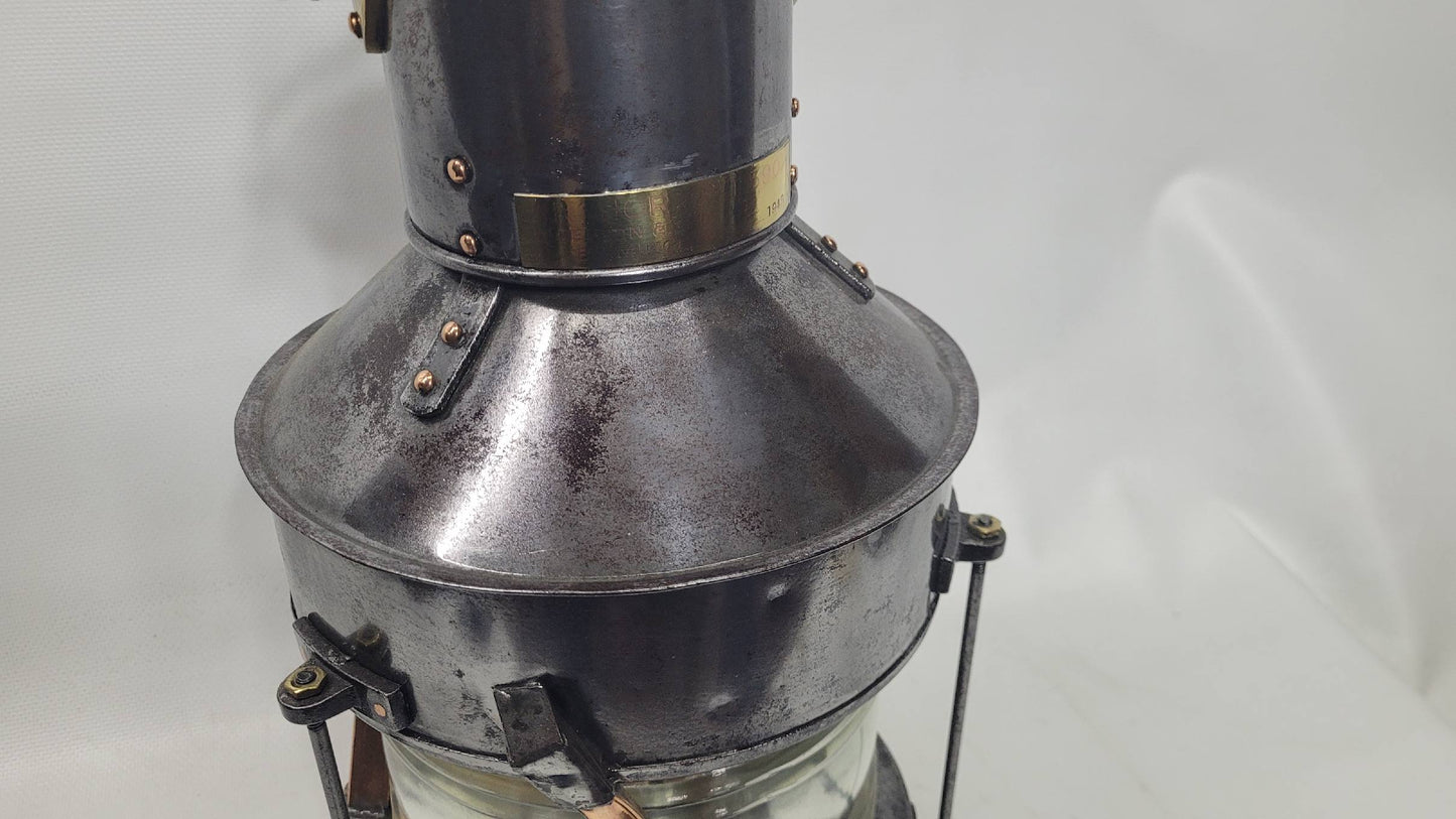 Polished Steel Ship’s Anchor Lantern with Oil Burner