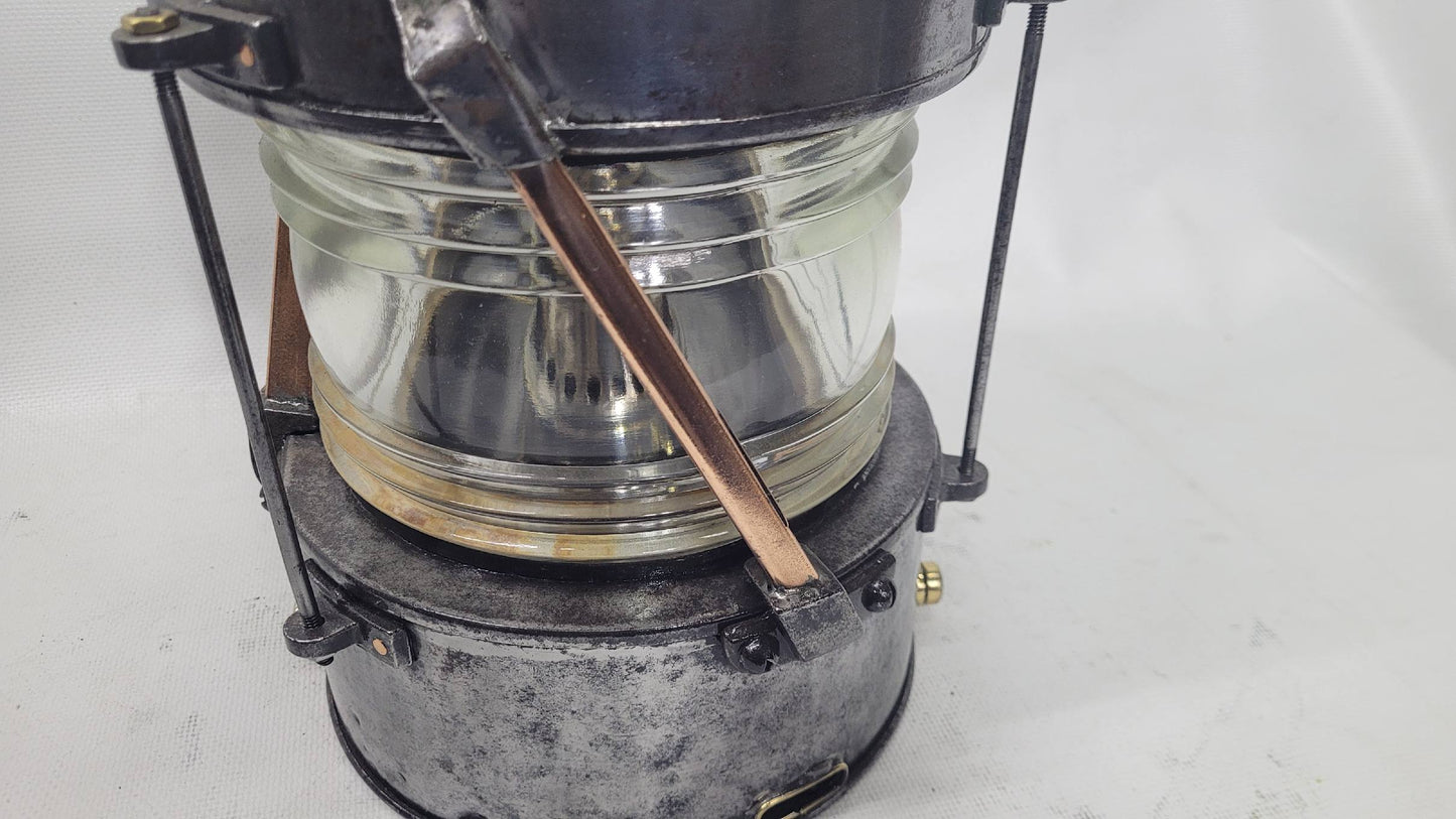 Polished Steel Ship’s Anchor Lantern with Oil Burner