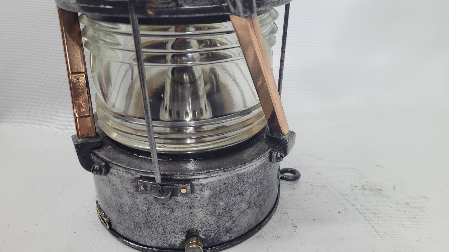 Polished Steel Ship’s Anchor Lantern with Oil Burner
