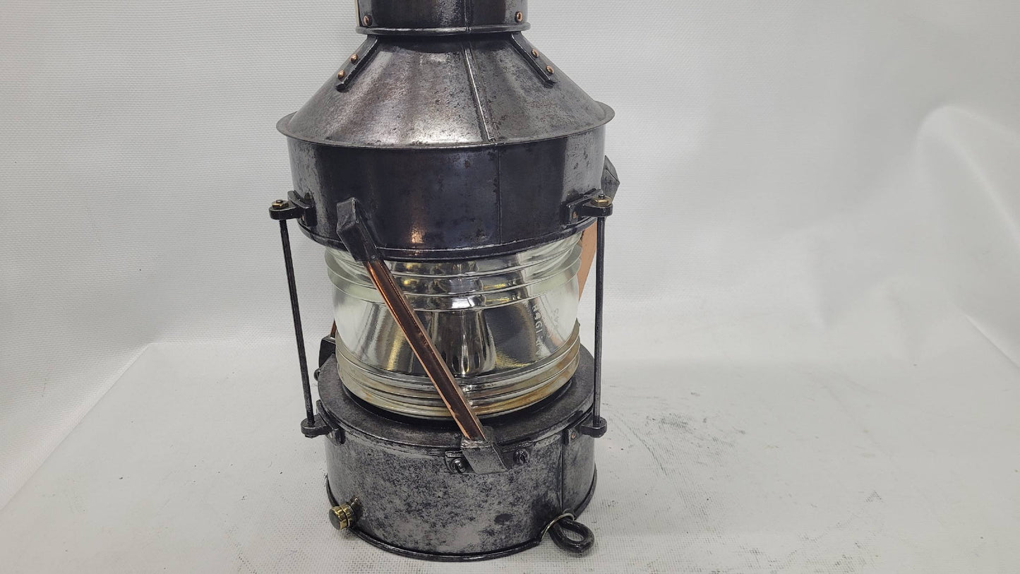 Polished Steel Ship’s Anchor Lantern with Oil Burner