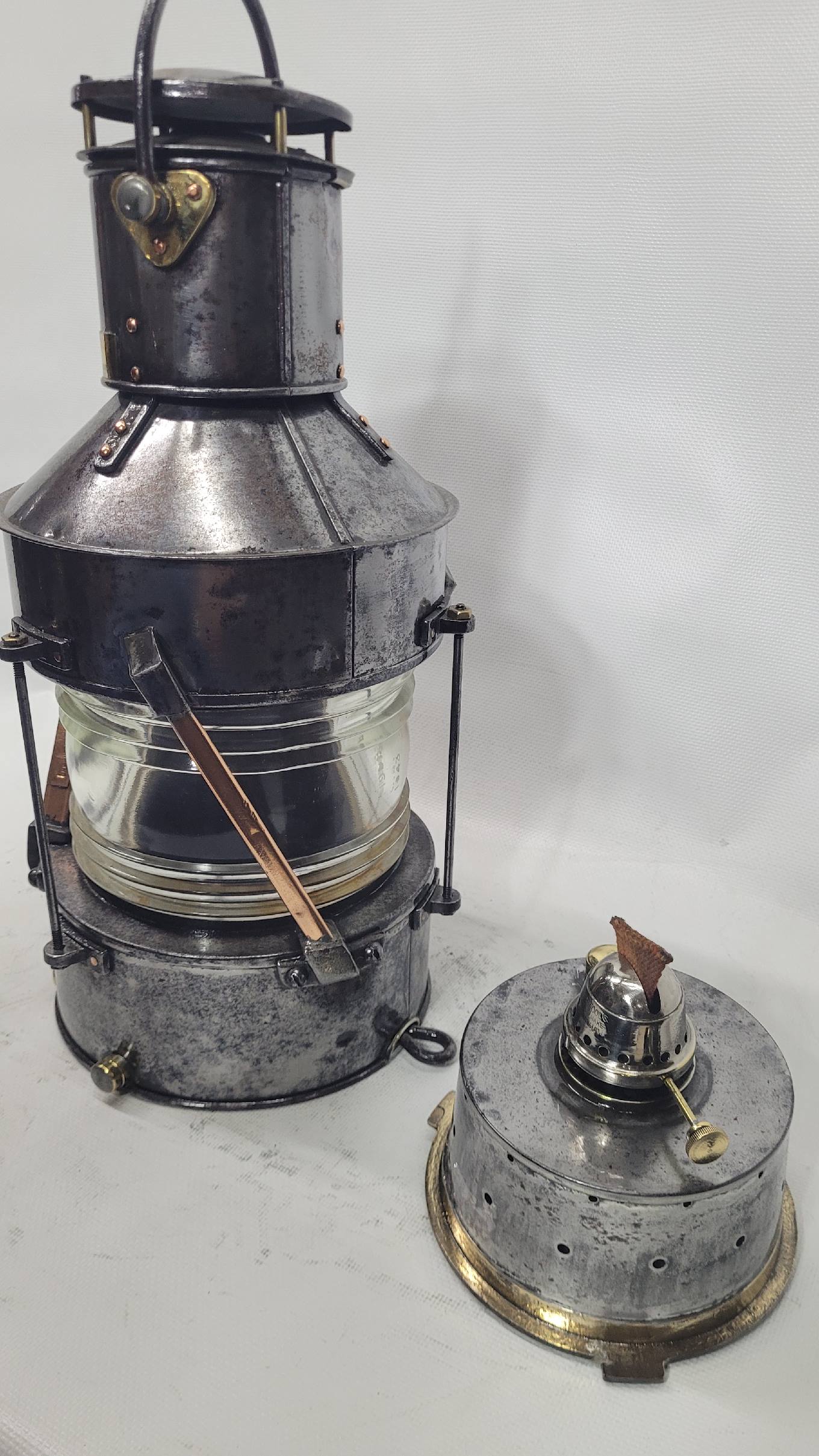 Polished Steel Ship’s Anchor Lantern with Oil Burner